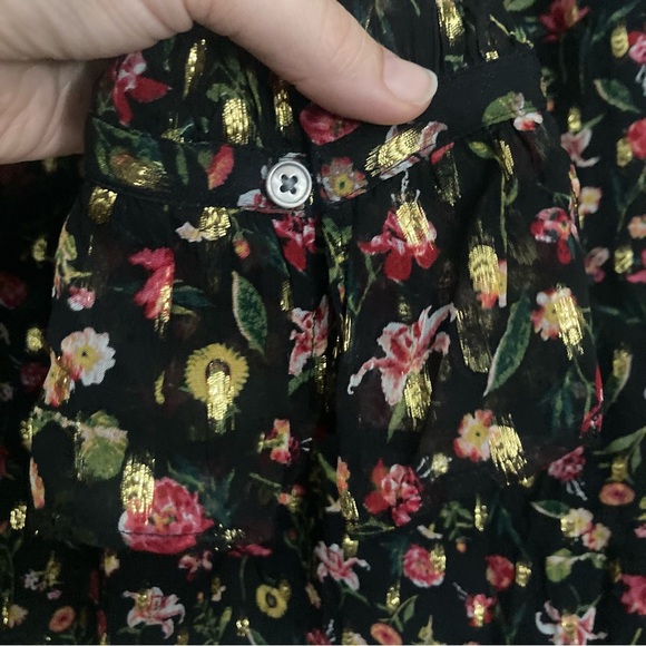 J. Crew Ruffle Neck Top in Midnight Vintage Floral Gold Metallic Size S - Picture 11 of 12